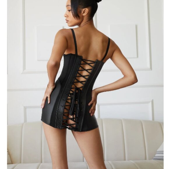 NWT Savage X Fenty Renaissance Rose Faux Leather Corset Dress  - XS - Picture 2 of 5